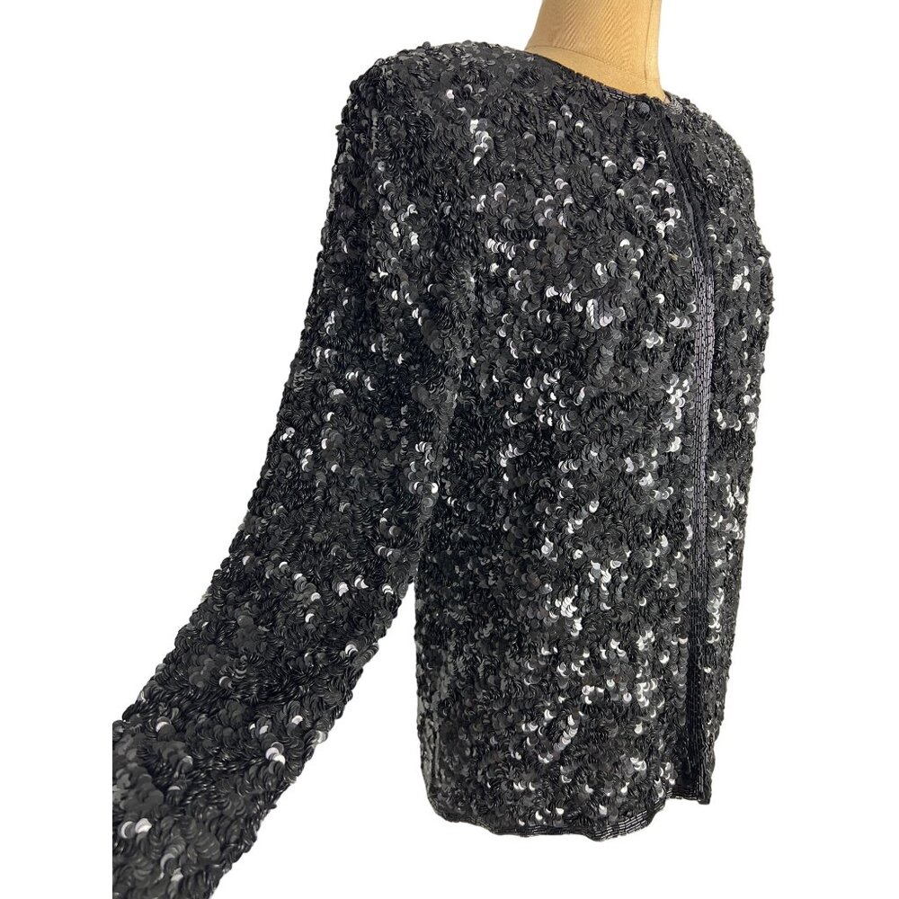Laurence Kazar New York Vintage Too Heavily Beaded Black Silk Jacket S